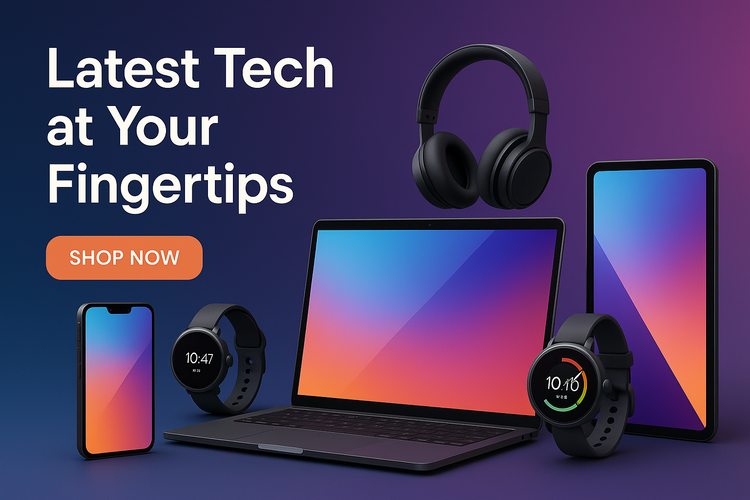 Generate an electronic gadgets banner that uses a good headline and a shop now button.